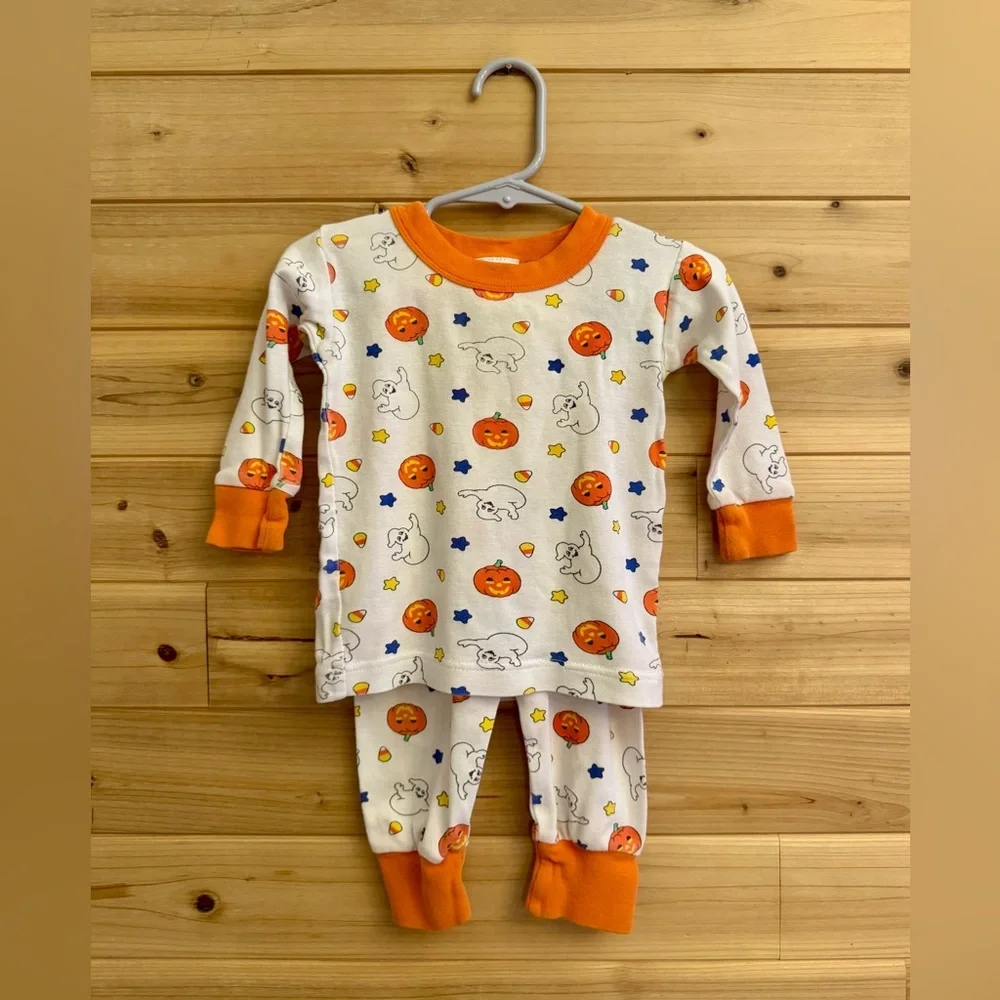 Vintage OshKosh Bgosh 12-18 Months Halloween 2 Piece Pajama Set Ghosts Pumpkin
